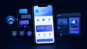 Telegram landing page connected to an advertising block and bot workflow