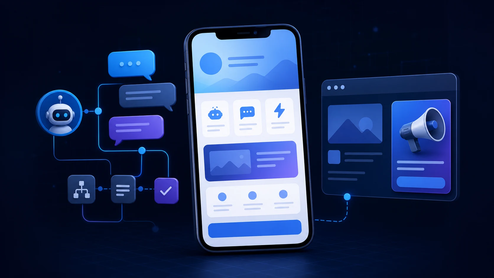 Лендинг для Telegram со страницей на смартфоне, рекламным блоком и сценарием перехода в бота