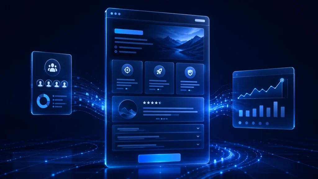 Landing page structure with focused sections and one primary action